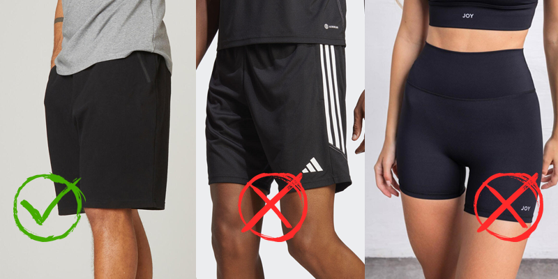 Verano: pantalón corto, suelto, negro, sin raya.